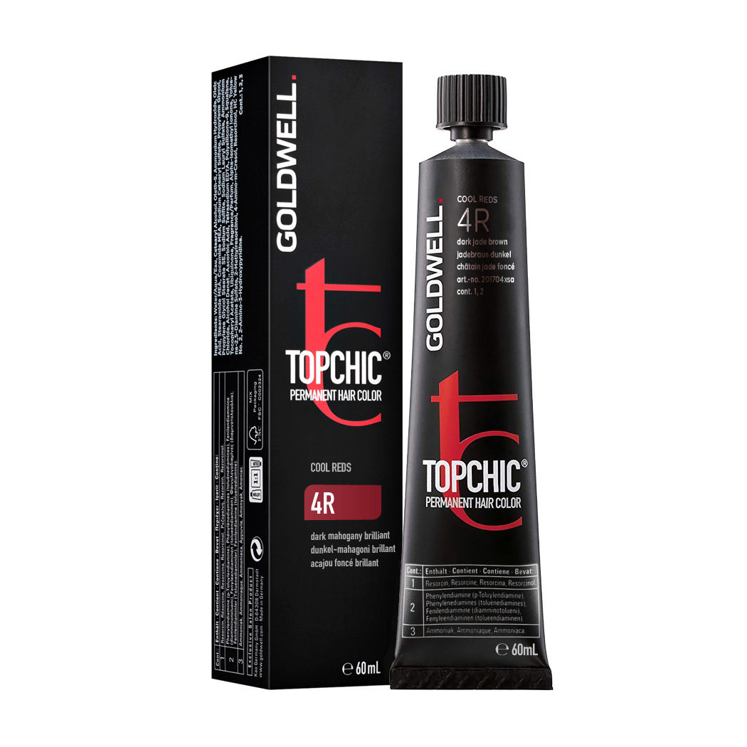 Стійка професійна фарба для волосся Goldwell Topchic Permanent Hair Color 4R Dark Mahogany Brilliant, 60 мл