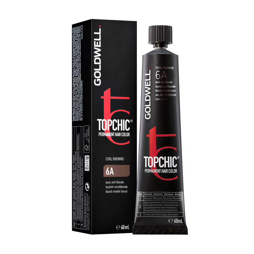 Стійка професійна фарба для волосся Goldwell Topchic Permanent Hair Color 6A Dark Ash Brown, 60 мл