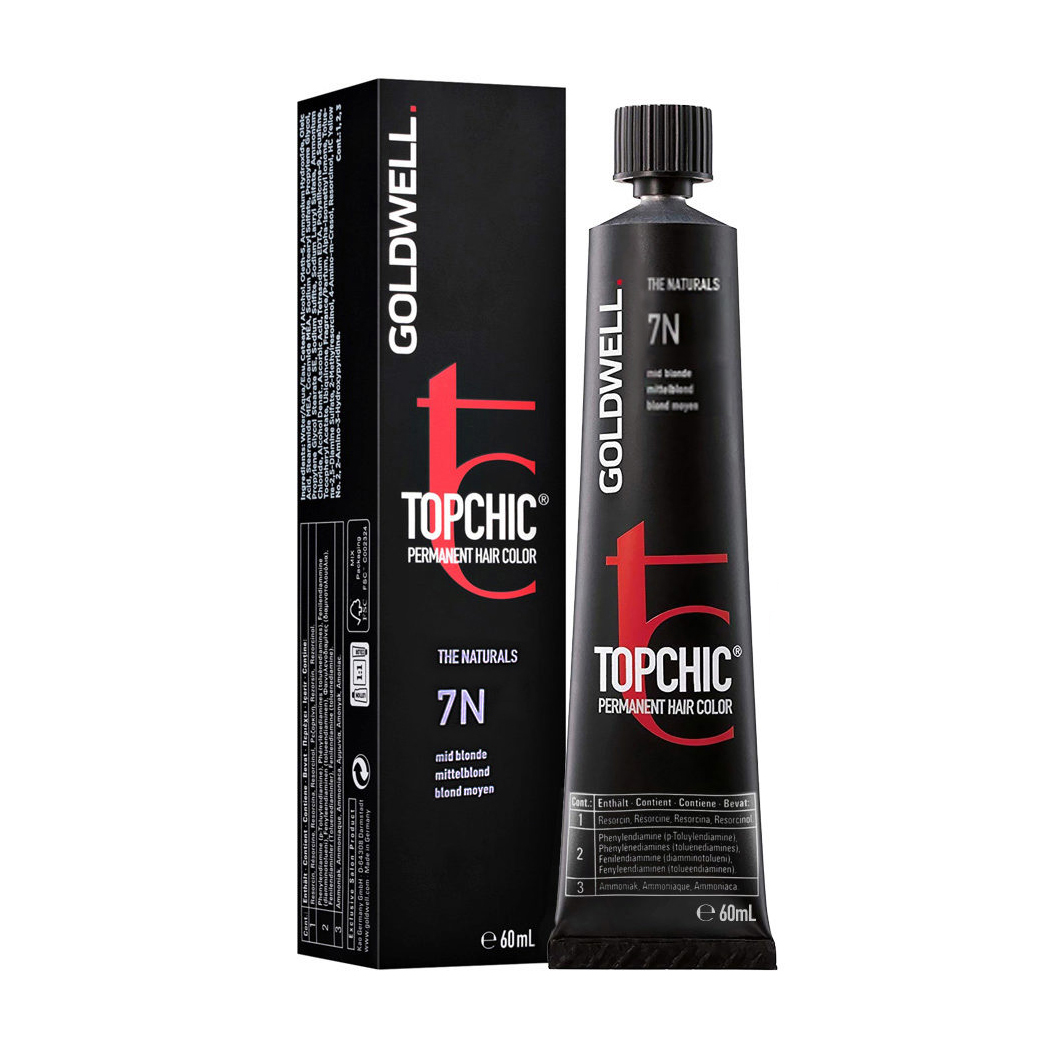 Стійка професійна фарба для волосся Goldwell Topchic Permanent Hair Color 7N Mid Blonde, 60 мл